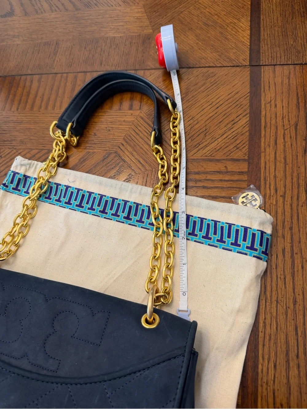 Tory Burch Black Suede Quilted Shoulder Bag with Gold Chain